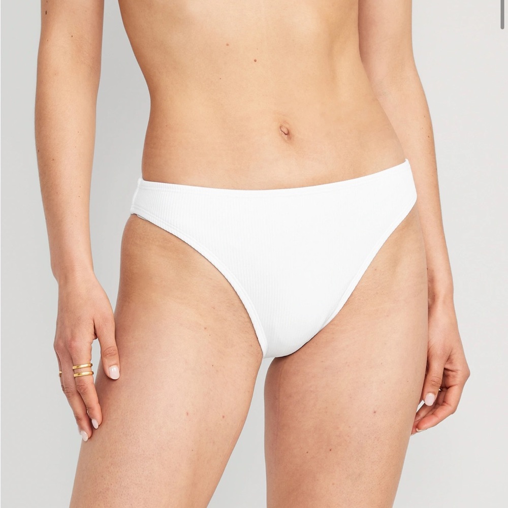 High-Waisted Bikini Swim Bottoms, French-Cut Ribbed, Size L in Gingham👙